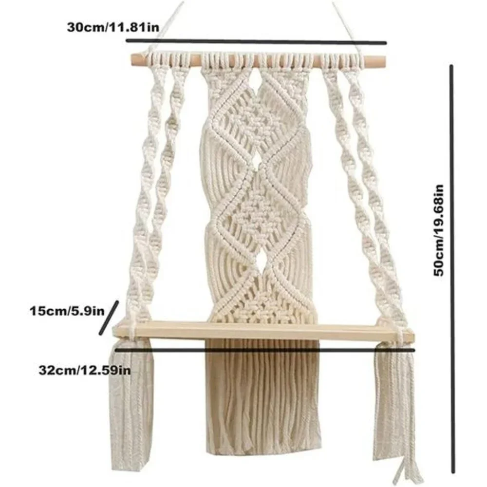 Macrame Wall Hanging Plant Decor Shelf Indoor Outdoor Floating Wood shelve